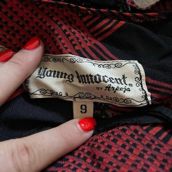 Vintage 1970s Young Innocent Red Plaid Gothic Grunge Prairie Cottagecore Dress M - Picture 2 of 10